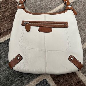 Coach Cream and Brown Crossbody Bag with Leather Accents